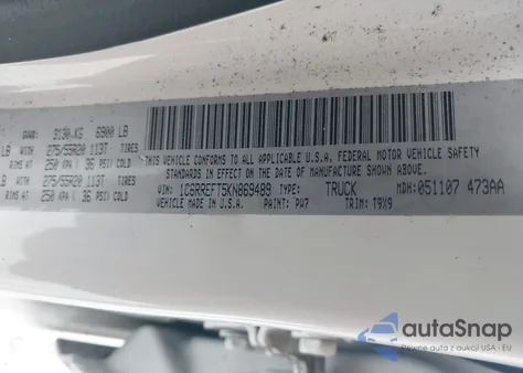 2019 Ram 1500 Big Horn/Lone Star 4X2 5'7 Box z USA, uszkodzony, nr VIN 1C6RREFT5KN869489